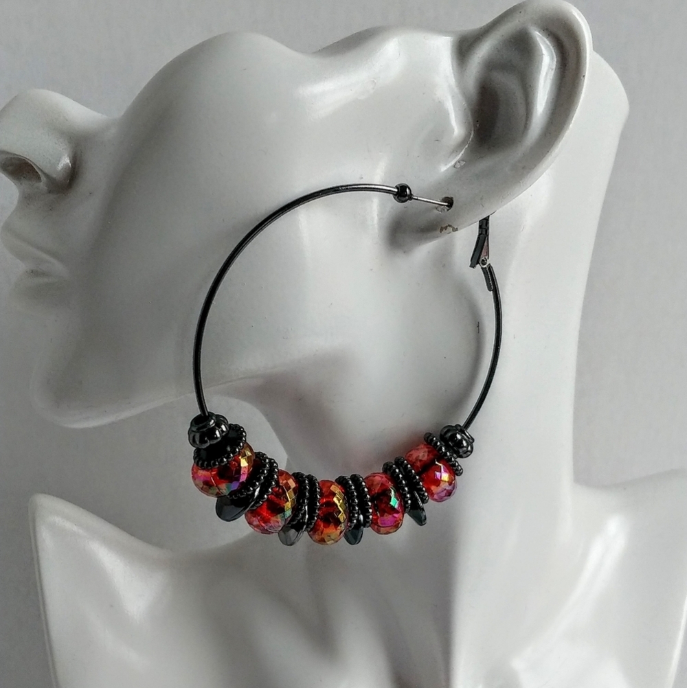 2 Boho Statement Beaded Hoop Earrings